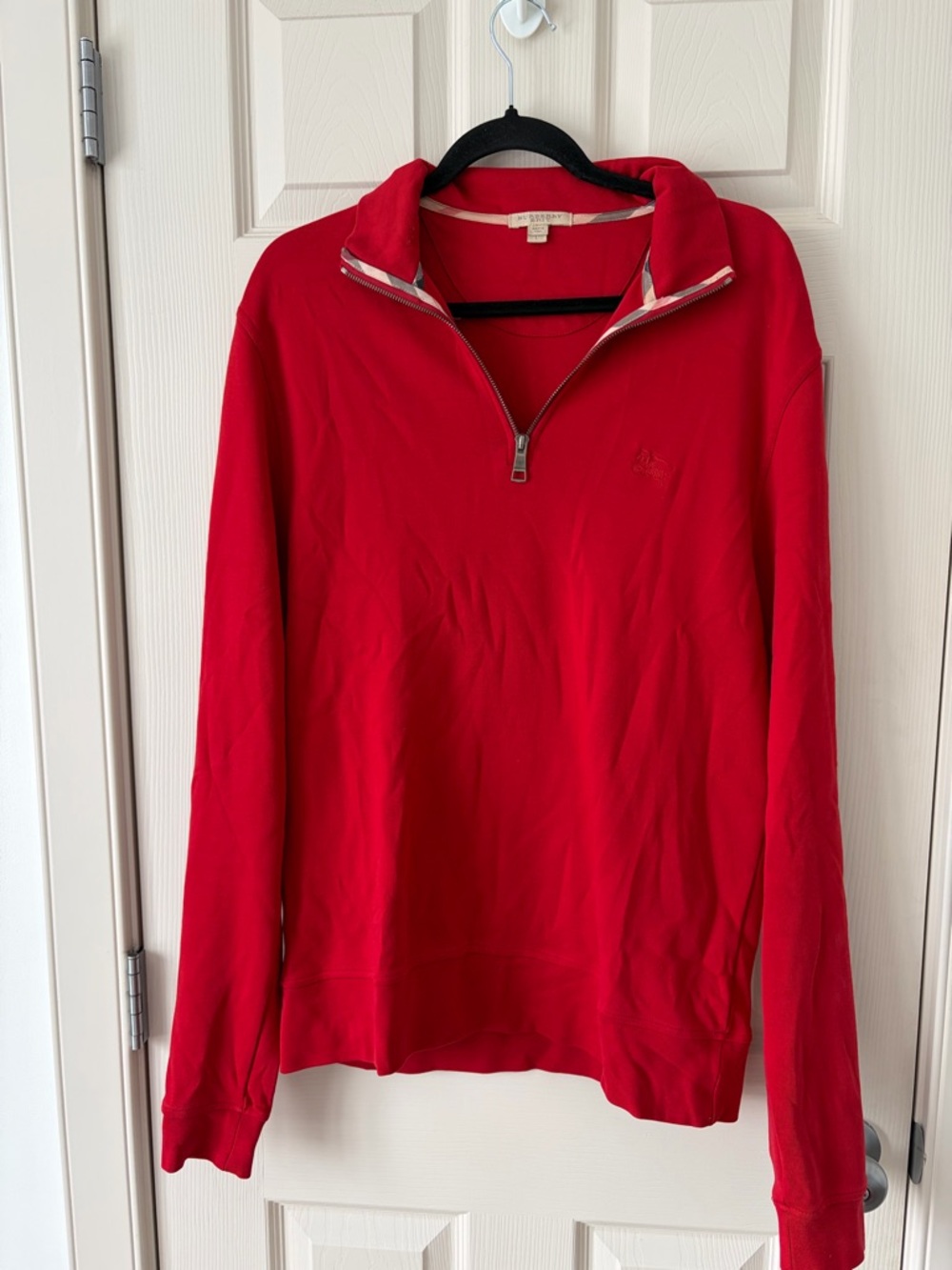 🤍 BURBERRY BRIT - Red 3/4 Zip Large Men’s Sweater - 100% COTTON